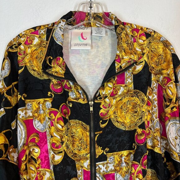 Vintage Baroque Jacket XL 80s Black Pink Gold Avait Sportif Zip Track - Picture 3 of 8